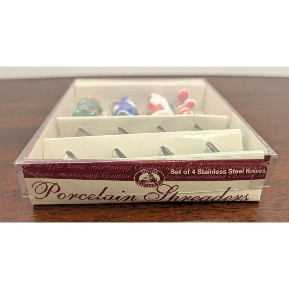 1997 Boston Warehouse Traditional Santa Porcelain Spreaders Set of 4 NIB 15-104